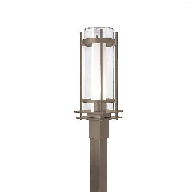 Banded Seeded Glass Outdoor Post Light - Coastal Bronze Finish