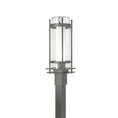 Load image into Gallery viewer, Banded Seeded Glass Outdoor Post Light - Coastal Dark Smoke Finish
