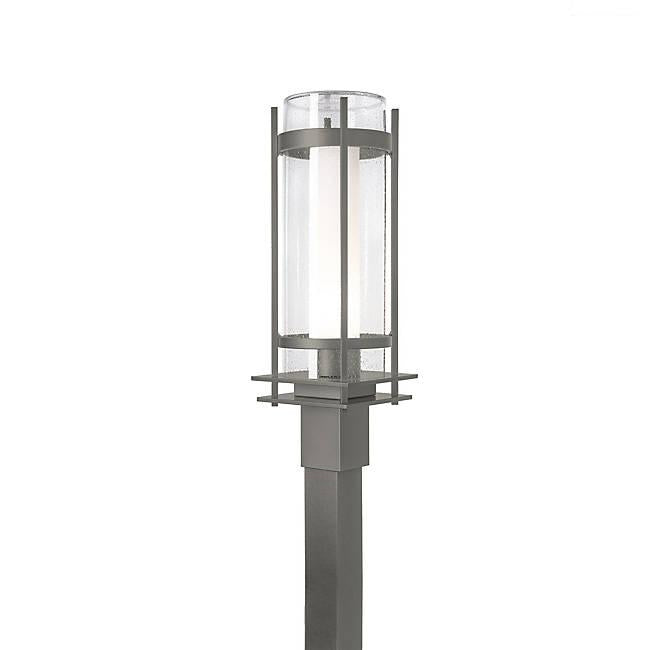 Banded Seeded Glass Outdoor Post Light - Coastal Dark Smoke Finish