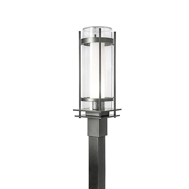 Banded Seeded Glass Outdoor Post Light - Coastal Natural Iron Finish