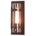 Load image into Gallery viewer, Banded Seeded Glass Outdoor Wall Sconce - Coastal Mahogany Finish
