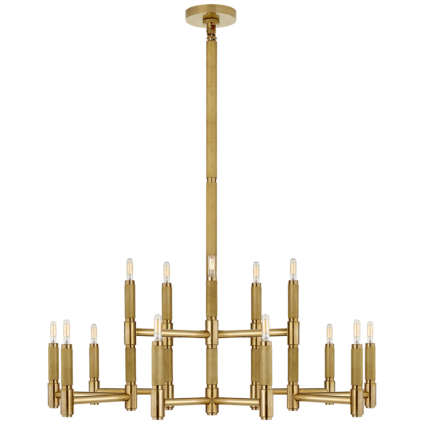 Barrett Large Knurled Chandelier - Brass Finish with No Shades