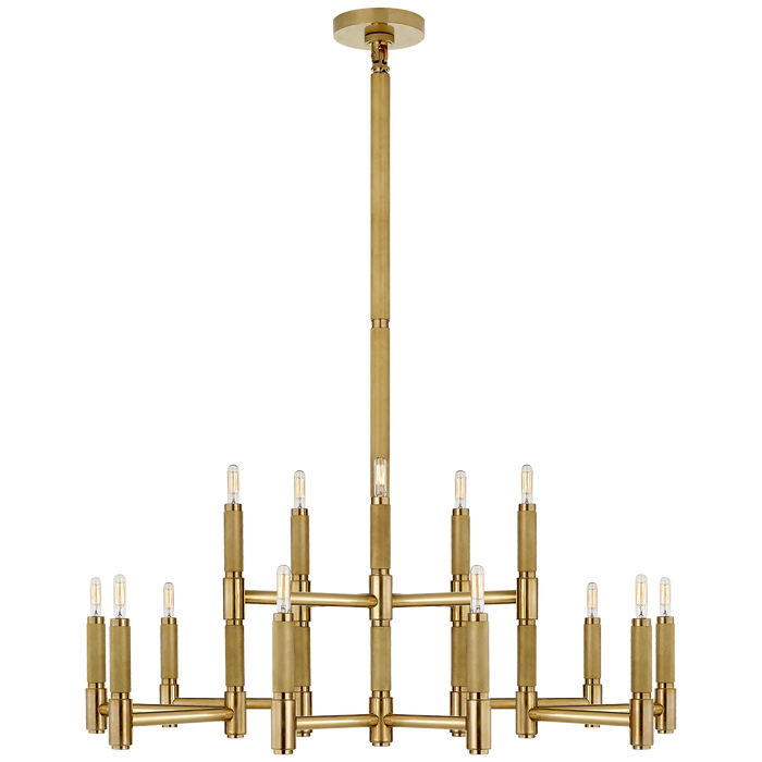 Barrett Large Knurled Chandelier - Brass Finish with No Shades