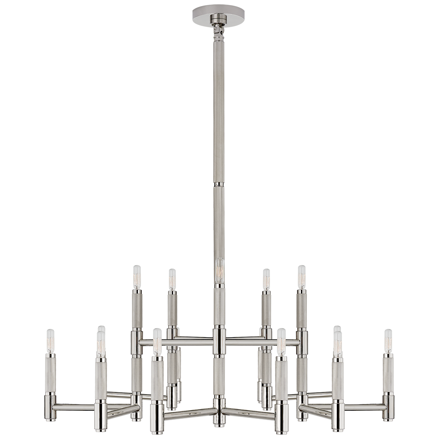 Barrett Large Knurled Chandelier - Polished Nickel Finish with No Shades