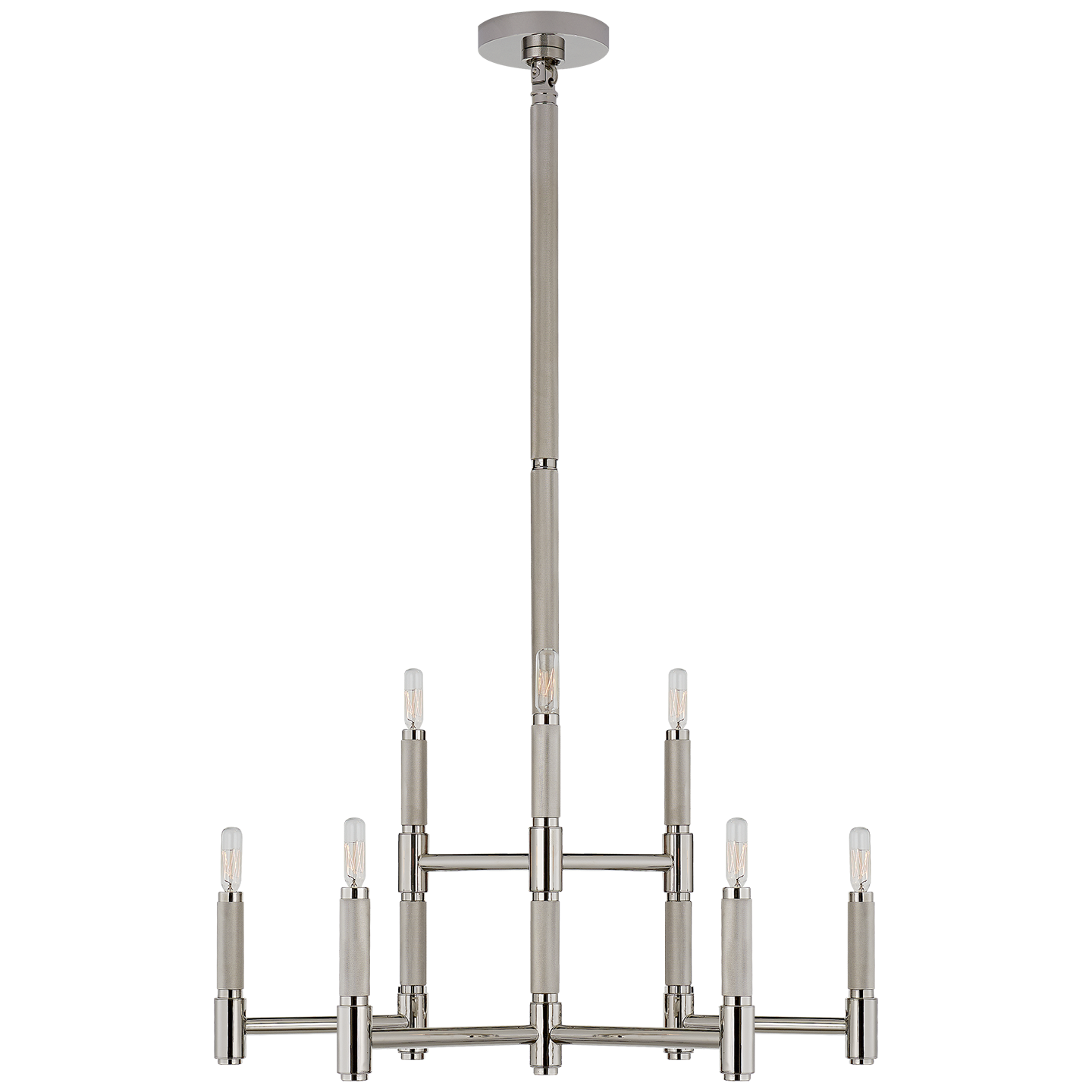 Barrett Medium Knurled Chandelier - Polished Nickel Finish with No Shade