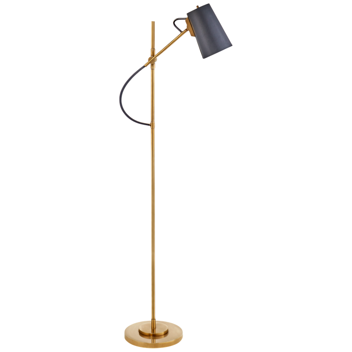 Benton Adjustable Floor Lamp - Natural Brass Finish with Navy Leather Shade
