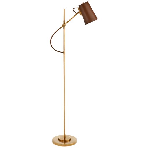 Benton Adjustable Floor Lamp - Natural Brass Finish with Saddle Leather Shade