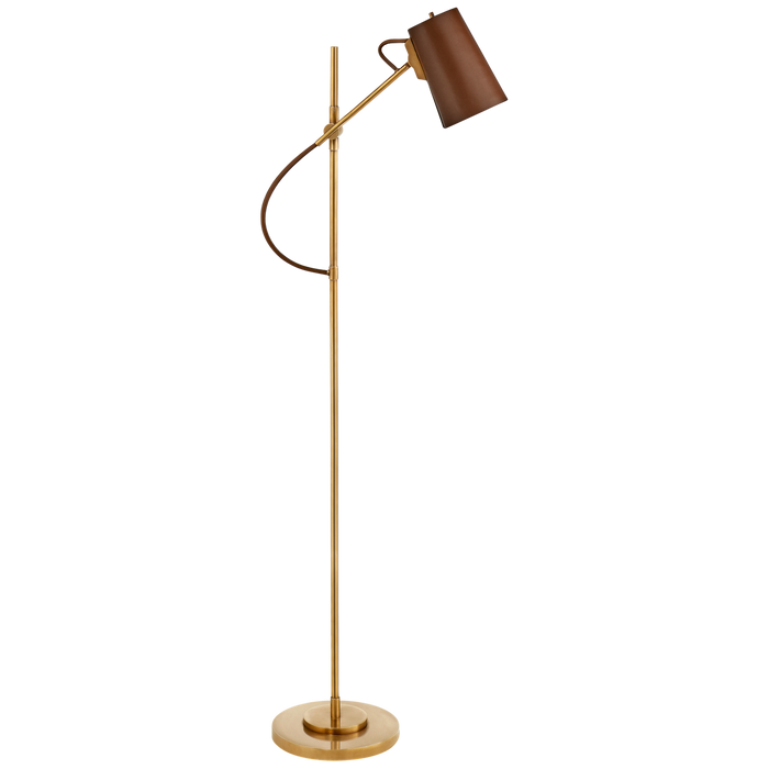 Benton Adjustable Floor Lamp - Natural Brass Finish with Saddle Leather Shade