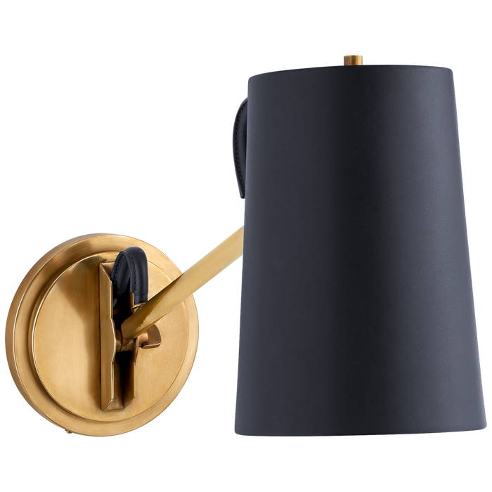 Benton Single Library Sconce - Natural Brass/Navy Leather Shade