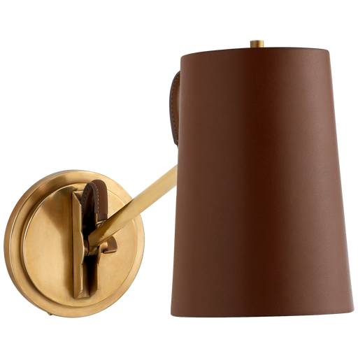 Benton Single Library Sconce - Natural Brass/Saddle Leather Shade