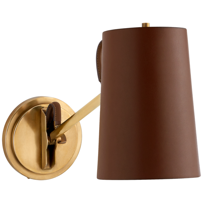 Benton Single Library Sconce - Natural Brass/Saddle Leather Shade