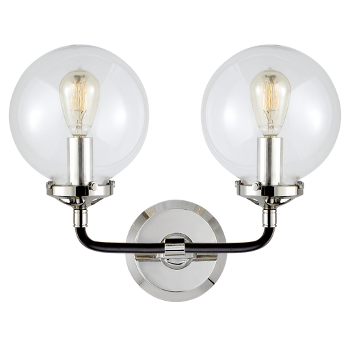 Bistro Double Light Curved Sconce Polished Nickel with Black