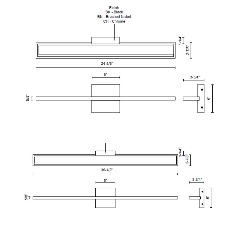 Brio LED Bath Bar - Diagram