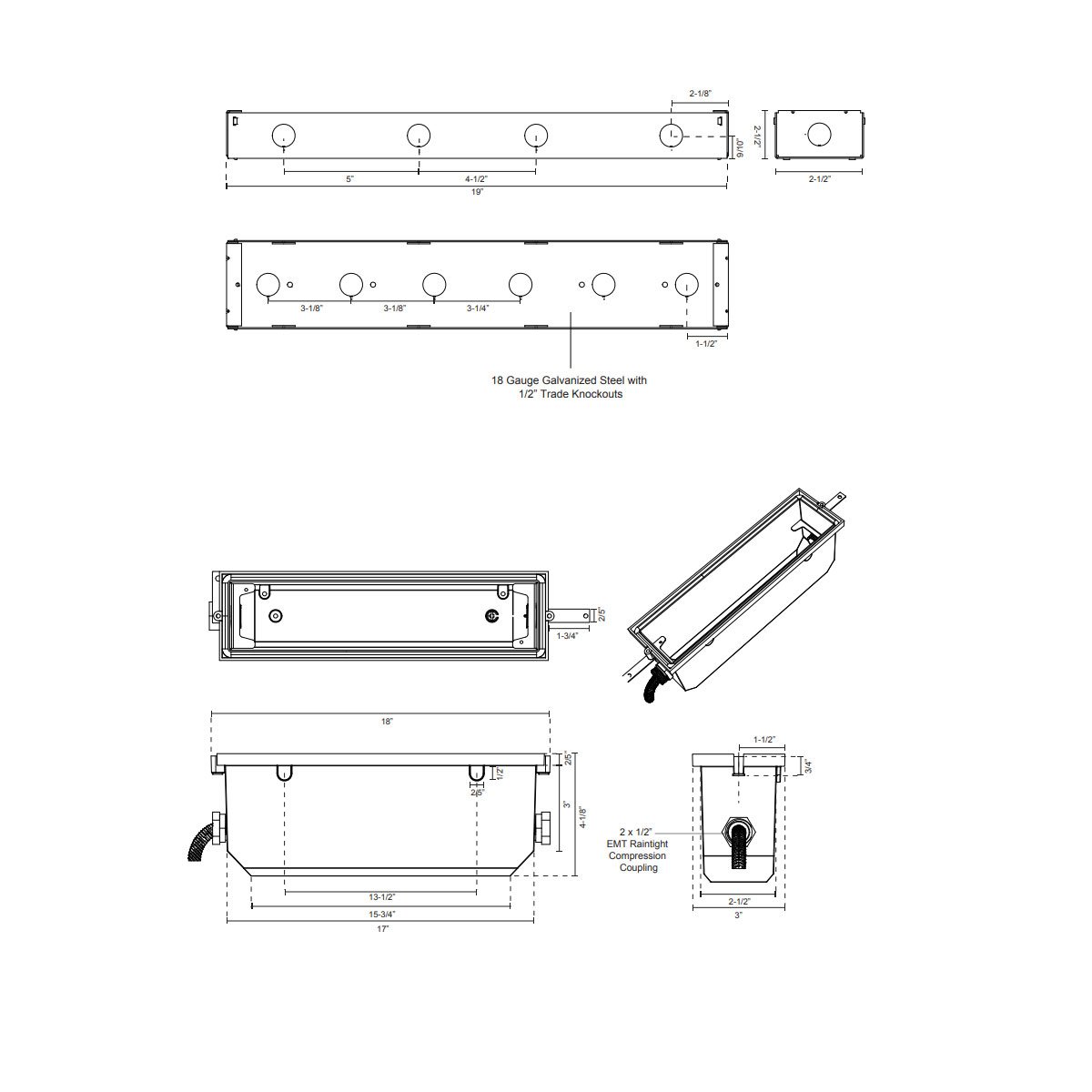 Bristol Large Step Light Back Box - Diagram