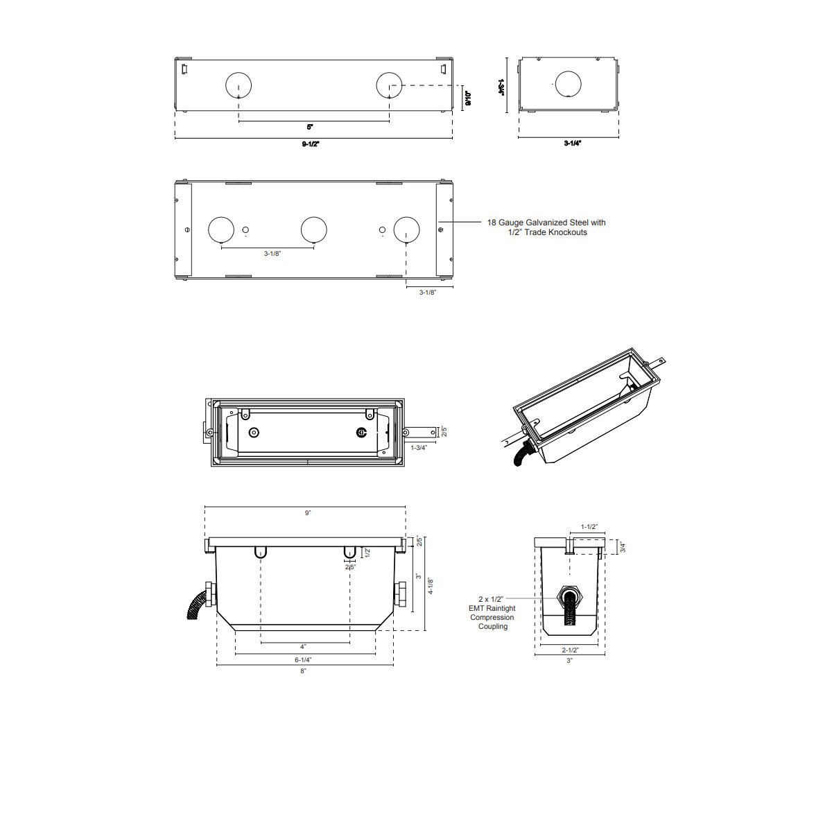 Bristol Small Step Light Back Box - Diagram