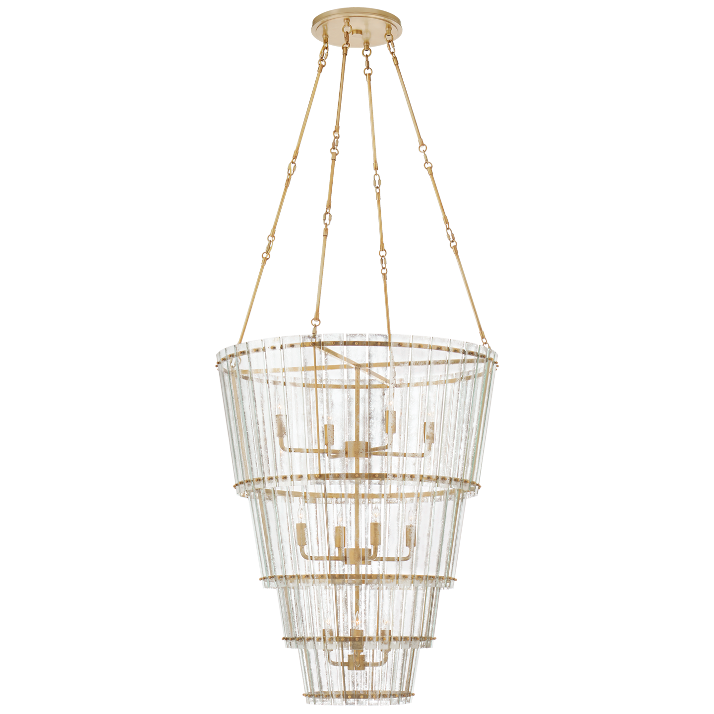 Cadence Large Waterfall Chandelier - Hand-Rubbed Antique Brass Finish with Antique Mirror Shade