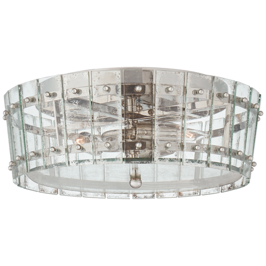 Cadence Medium Single-Tier Flush Mount - Polished Nickel Finish with Antique Mirror