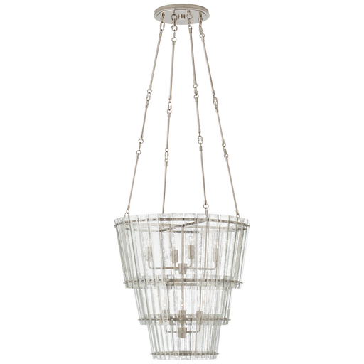 Cadence Medium Waterfall Chandelier - Polished Nickel Finish with Antique Mirror Shade