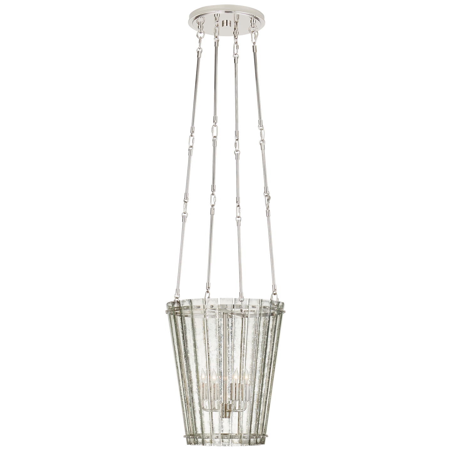 Cadence Small Tall Chandelier - Polished Nickel Finish with Antique Mirror Shade