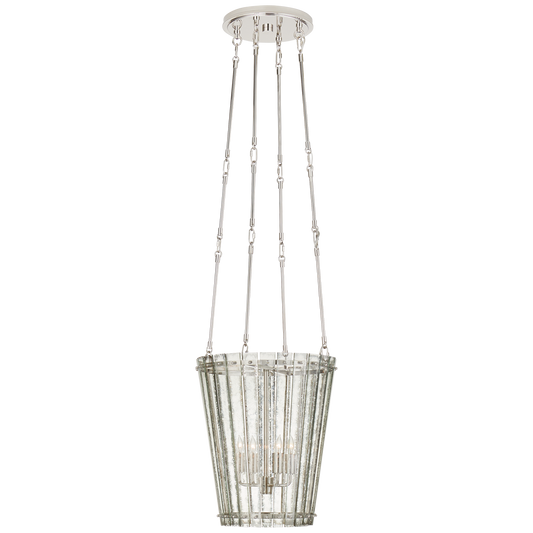 Cadence Small Tall Chandelier - Polished Nickel Finish with Antique Mirror Shade