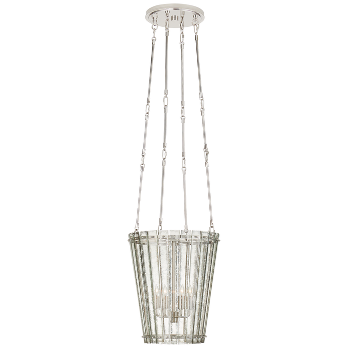 Cadence Small Tall Chandelier - Polished Nickel Finish with Antique Mirror Shade