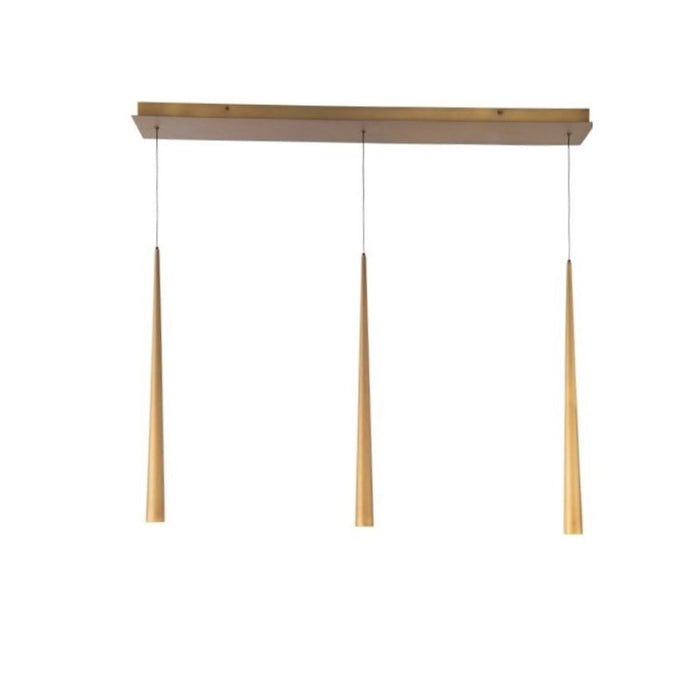 Cascade 3-Light Etched Glass Linear Suspension Light - Aged Brass Finish