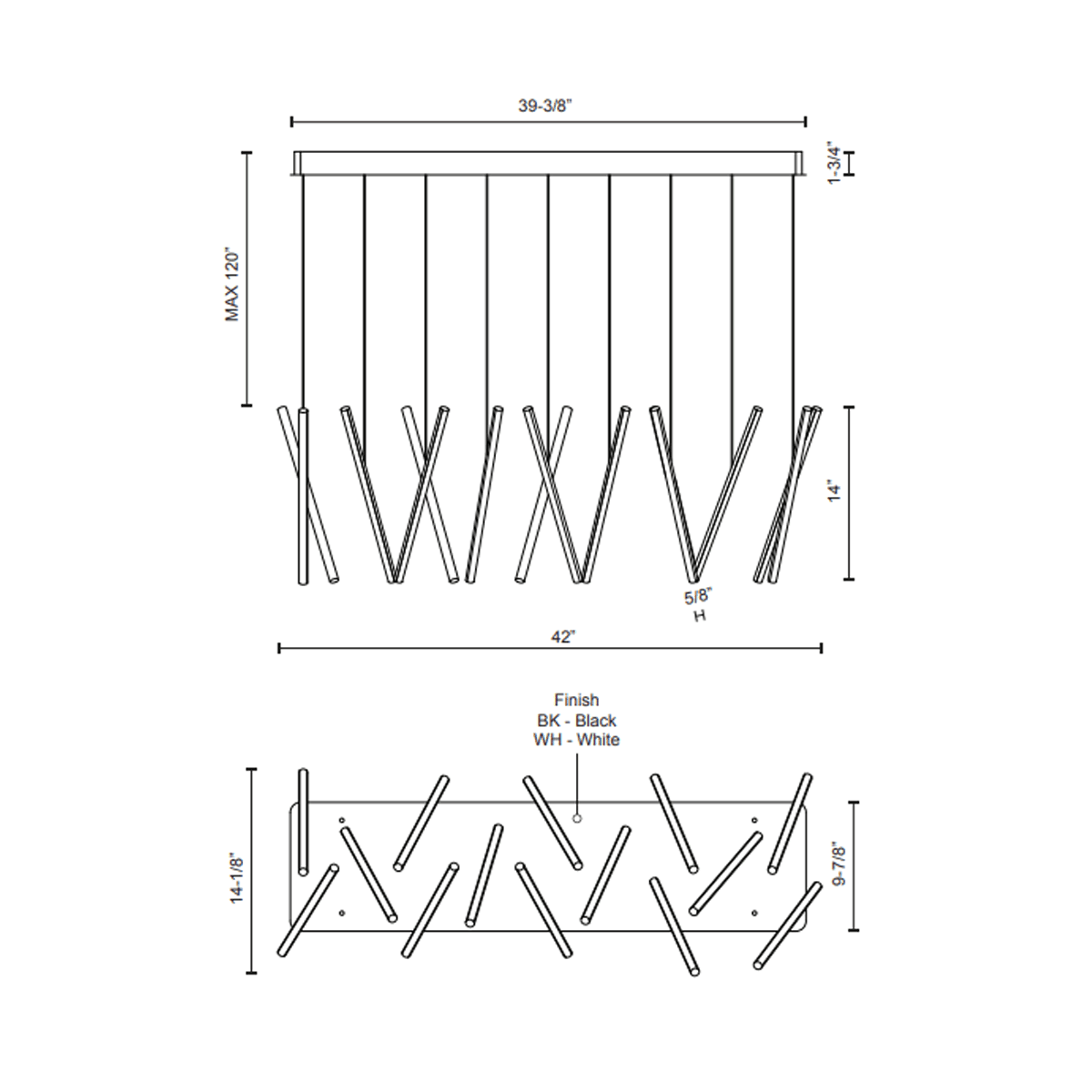 Chute LED 14-Light Linear Suspension - Diagram
