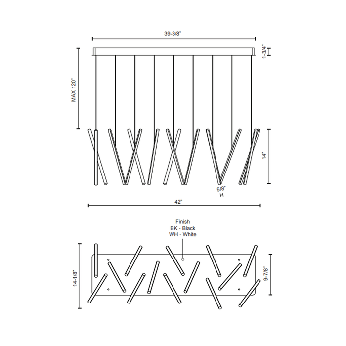 Chute LED 14-Light Linear Suspension - Diagram