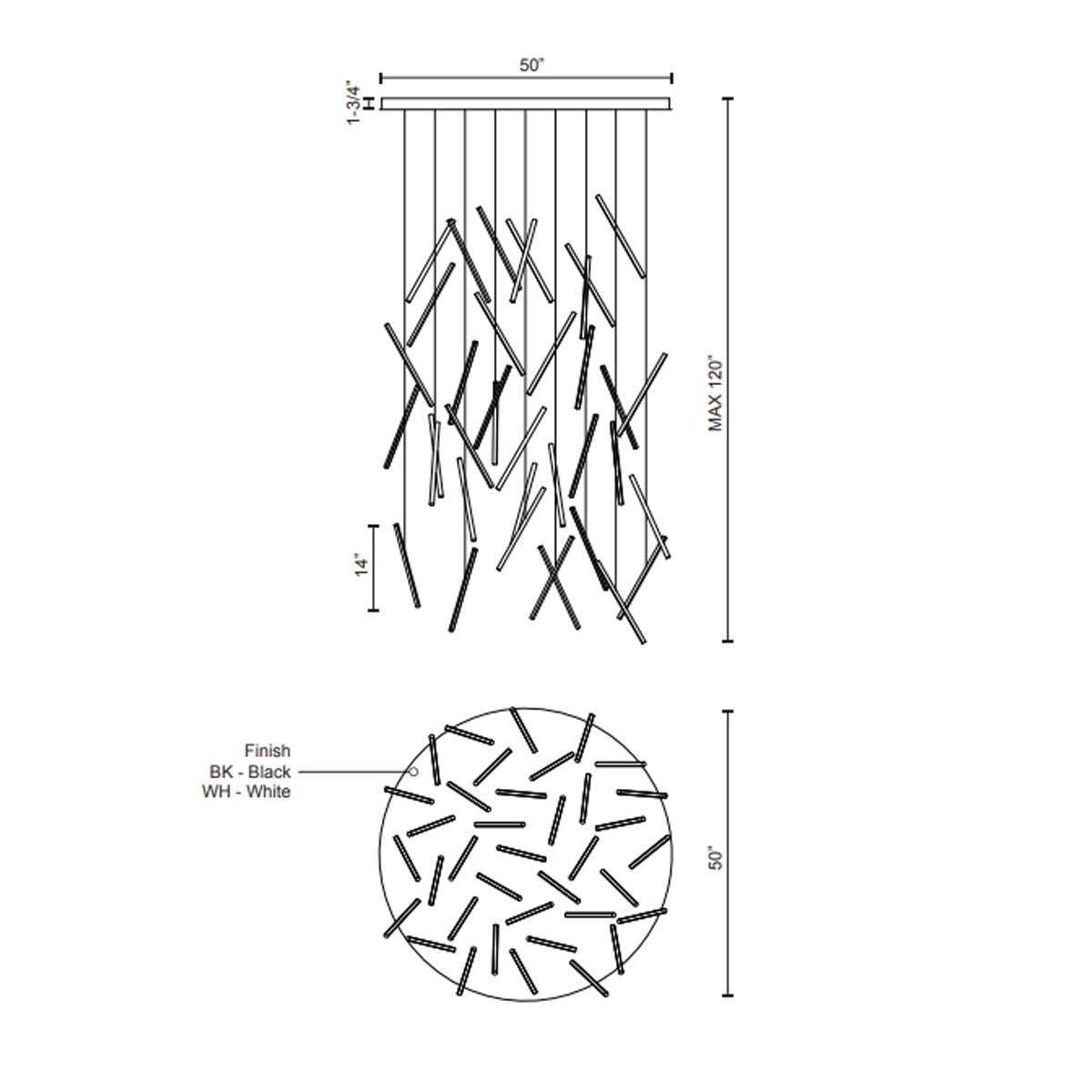 Chute LED Round Multi-Light Pendant - Diagram
