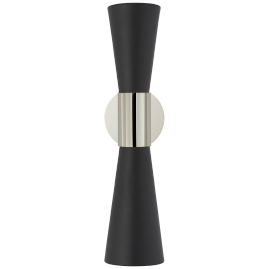 Clarkson Medium Narrow Sconce - Polished Nickel/Black Shades