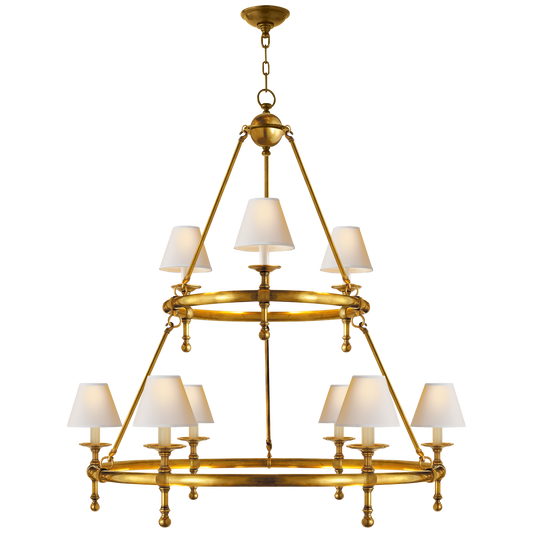 Classic Two-Tier Ring Chandelier - Hand-Rubbed Antique Brass Finish