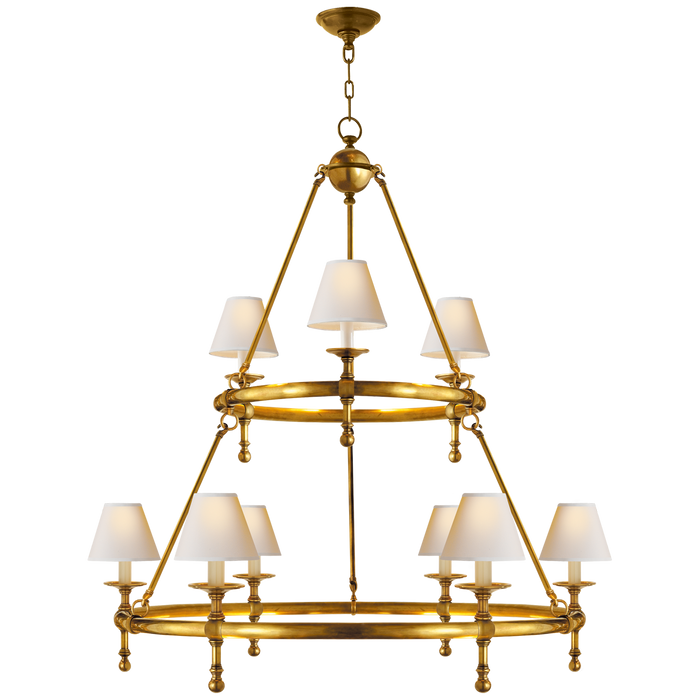 Classic Two-Tier Ring Chandelier - Hand-Rubbed Antique Brass Finish