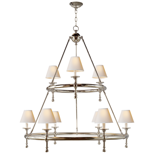 Classic Two-Tier Ring Chandelier - Polished Nickel Finish