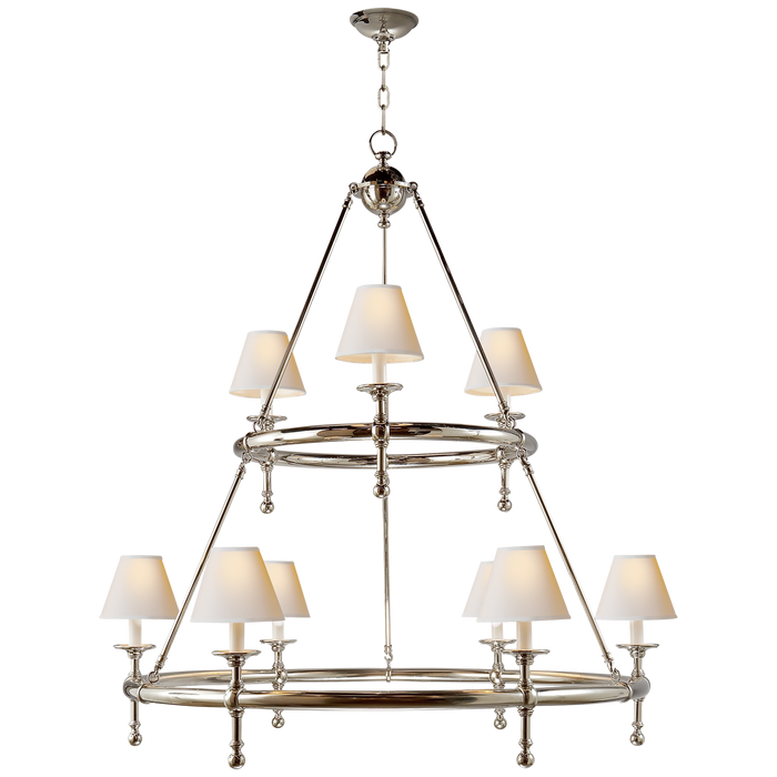 Classic Two-Tier Ring Chandelier - Polished Nickel Finish
