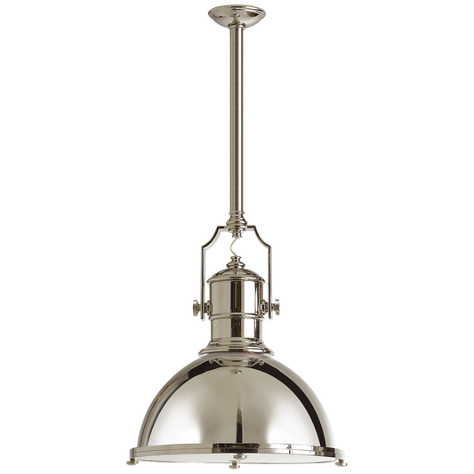 Country Industrial Large Pendant - Polished Nickel Finish