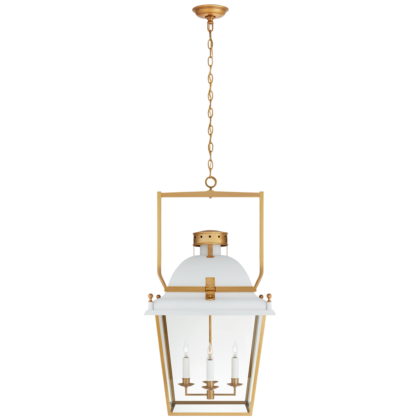 Coventry Large Lantern - Matte White/Antique-Burnished Brass Finish