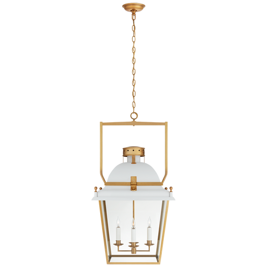 Coventry Large Lantern - Matte White/Antique-Burnished Brass Finish