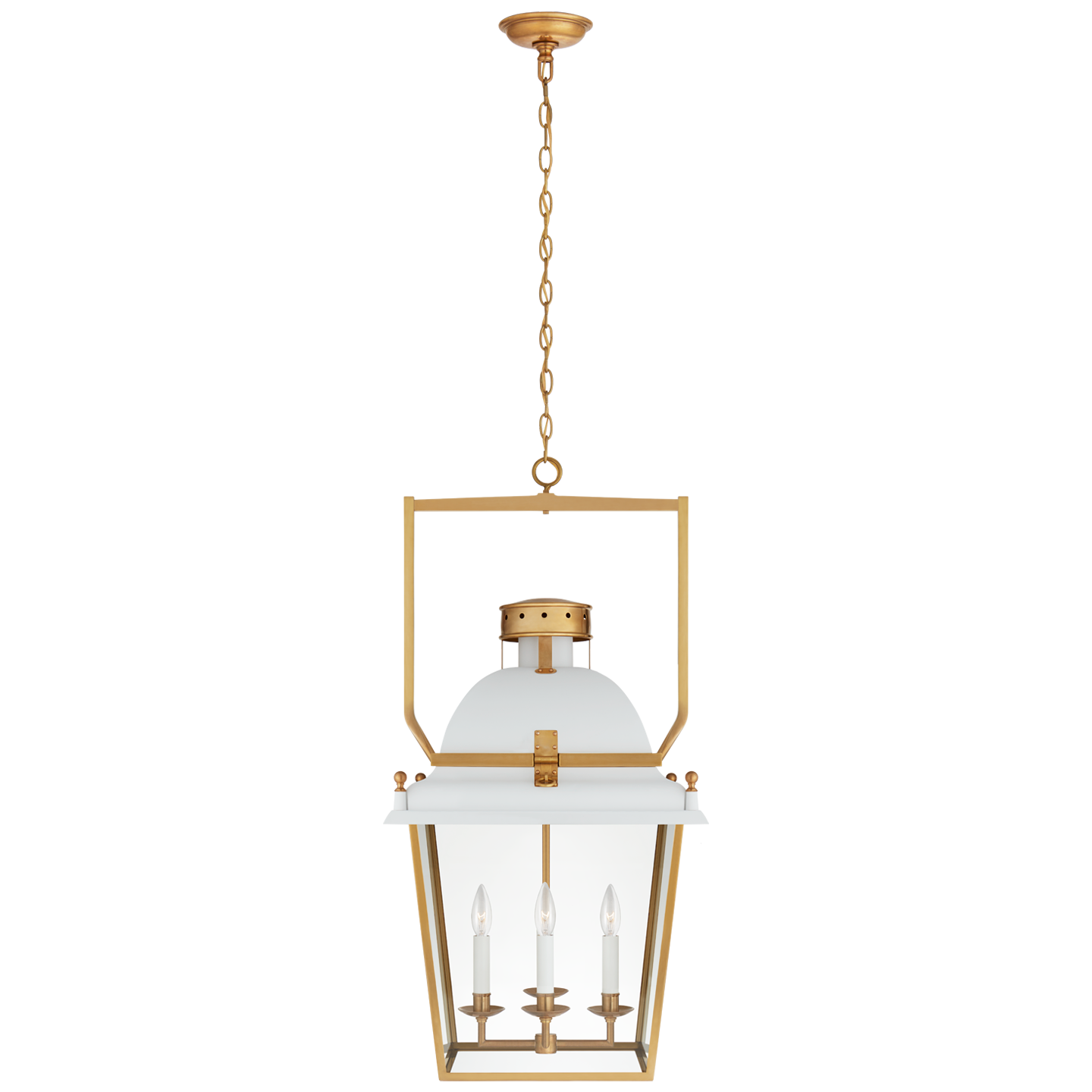 Coventry Medium Lantern - Matte White/Antique-Burnished Brass Finish