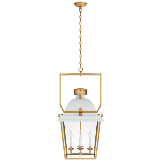 Coventry Medium Lantern - Matte White/Antique-Burnished Brass Finish