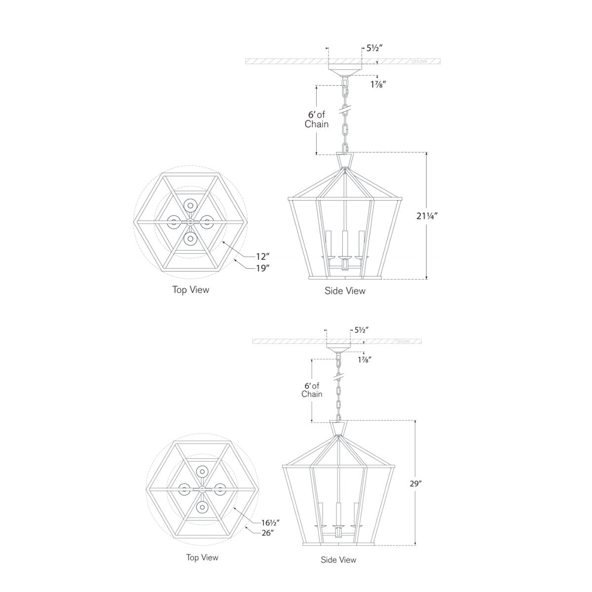 Darlana Hexagonal Lantern - Diagram