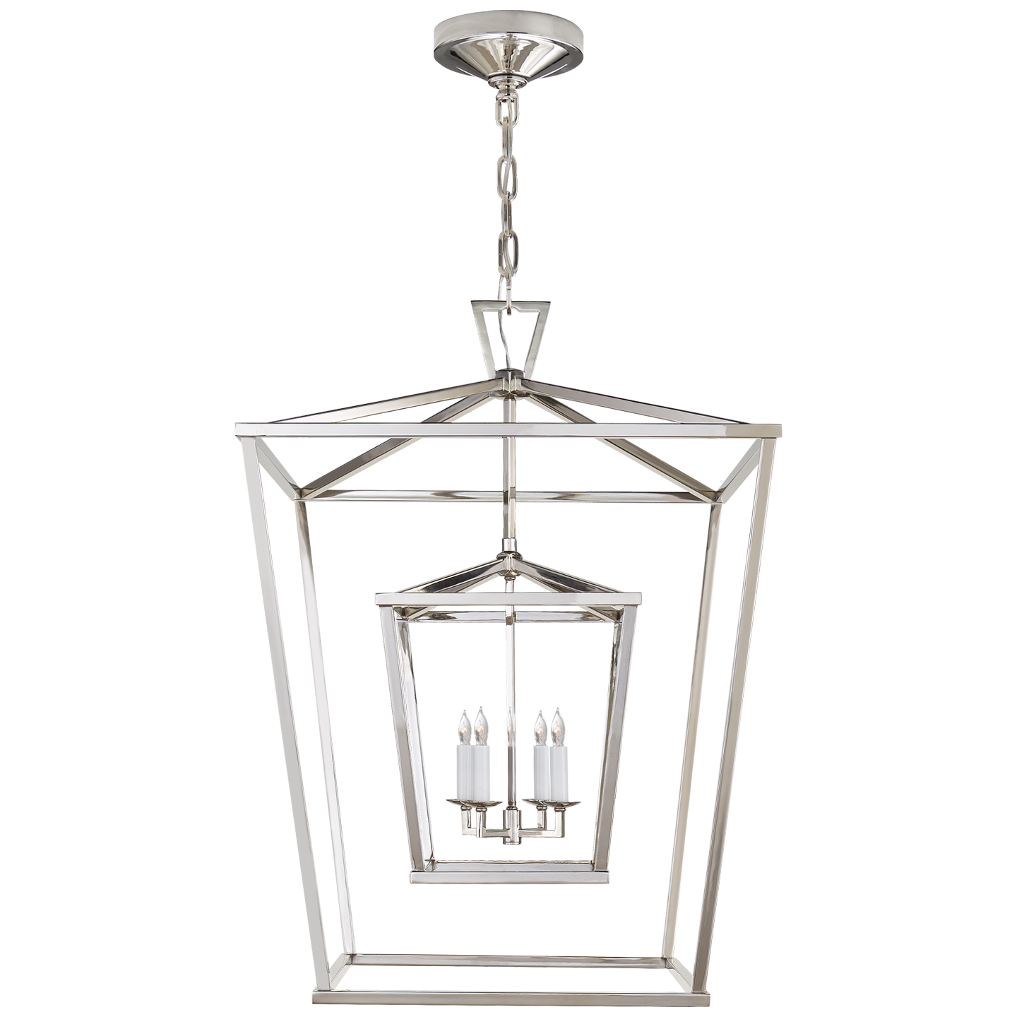 Darlana Large Double Cage Lantern - Polished Nickel Finish