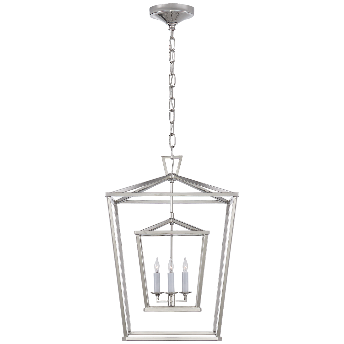 Darlana Medium Double Cage Lantern - Polished Nickel Finish