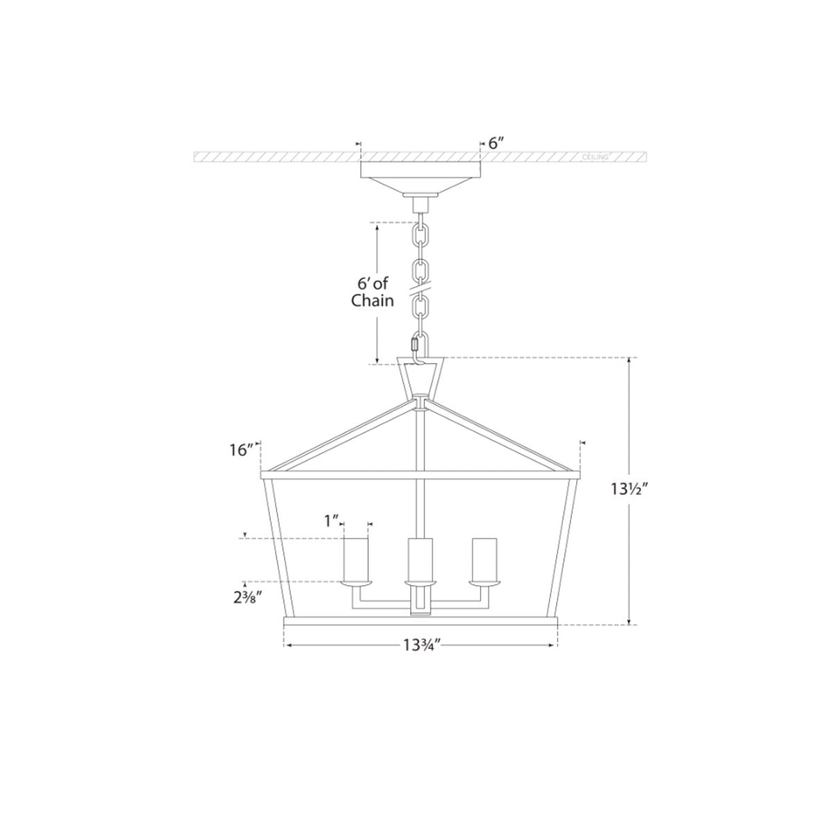 Darlana Small Wide Semi-Flush Mount Lantern - Diagram