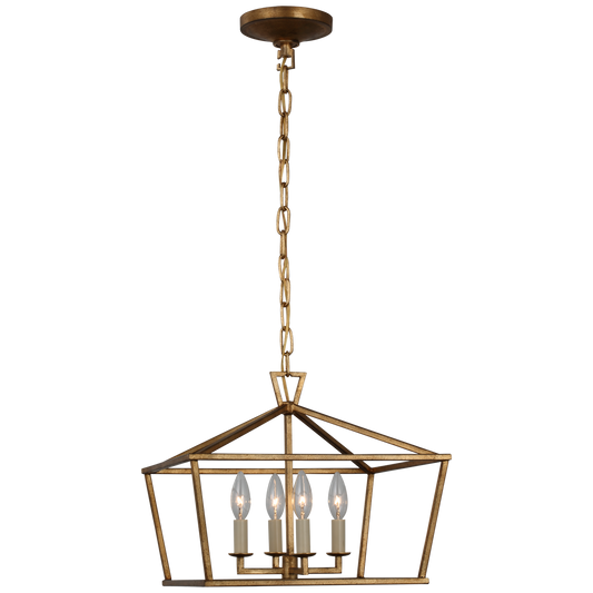 Darlana Small Wide Semi-Flush Mount Lantern - Gilded Iron Finish