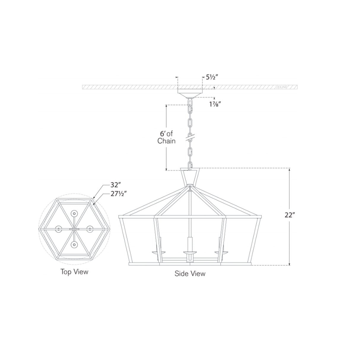 Darlana Wide Hexagonal Lantern - Diagram