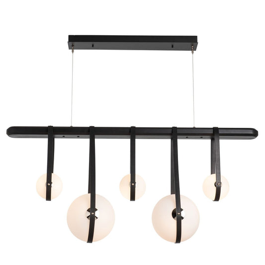 Derby 5-Light LED Linear Suspension - Polished Nickel Finish Black Leather, Black Wood