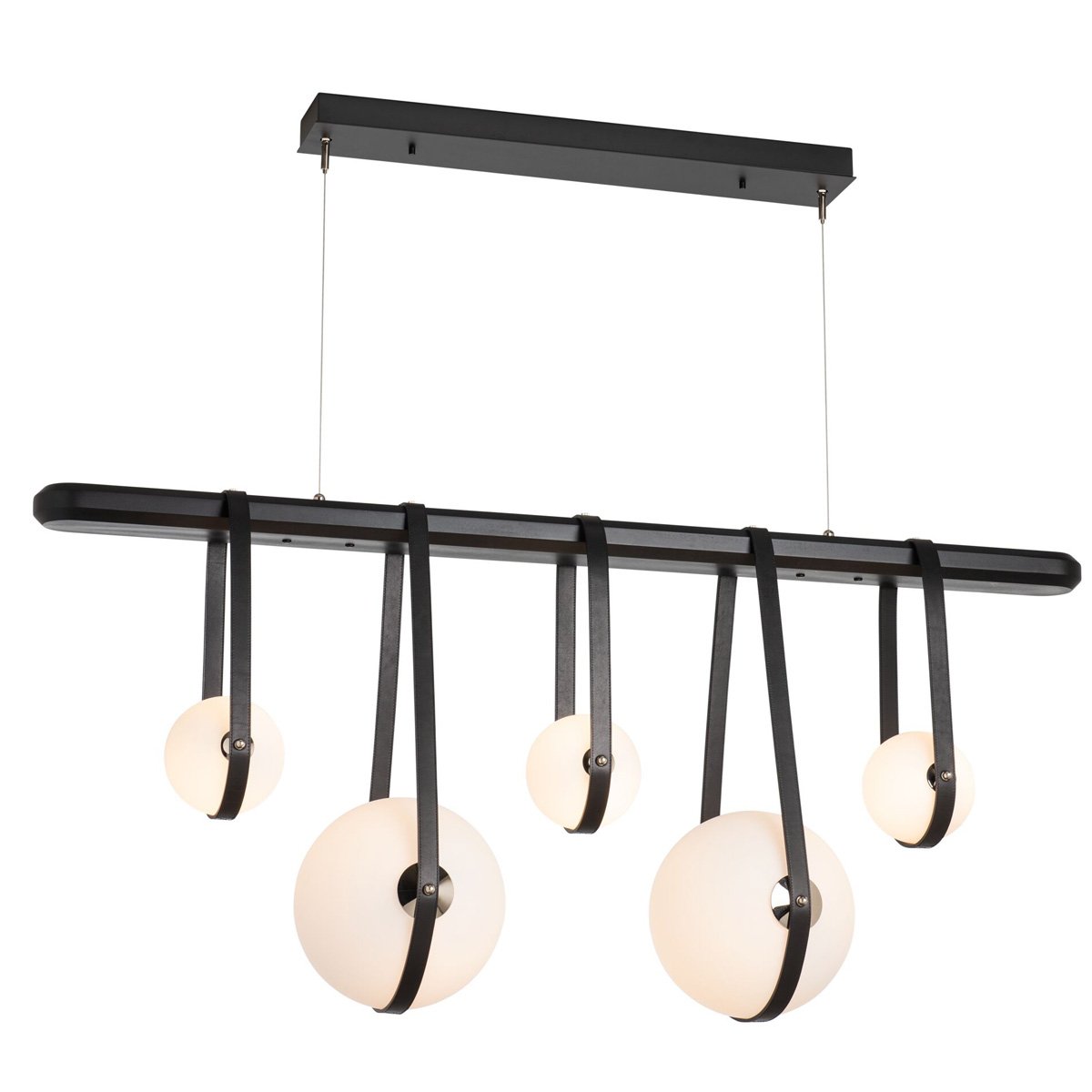 Derby 5-Light LED Linear Suspension - Polished Nickel Finish Black Leather, Black Wood