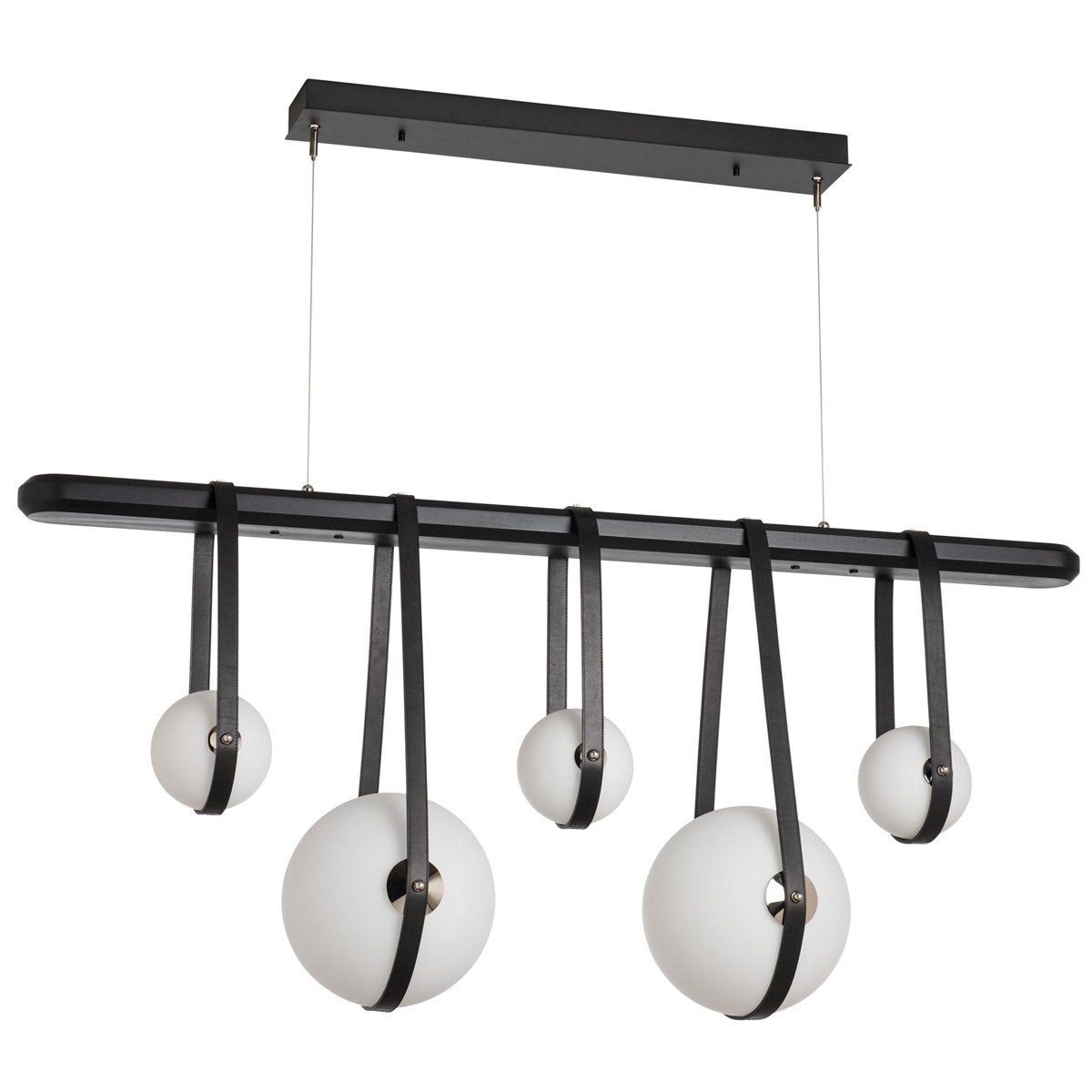 Derby 5-Light LED Linear Suspension - Polished Nickel Finish Black Leather, Black Wood