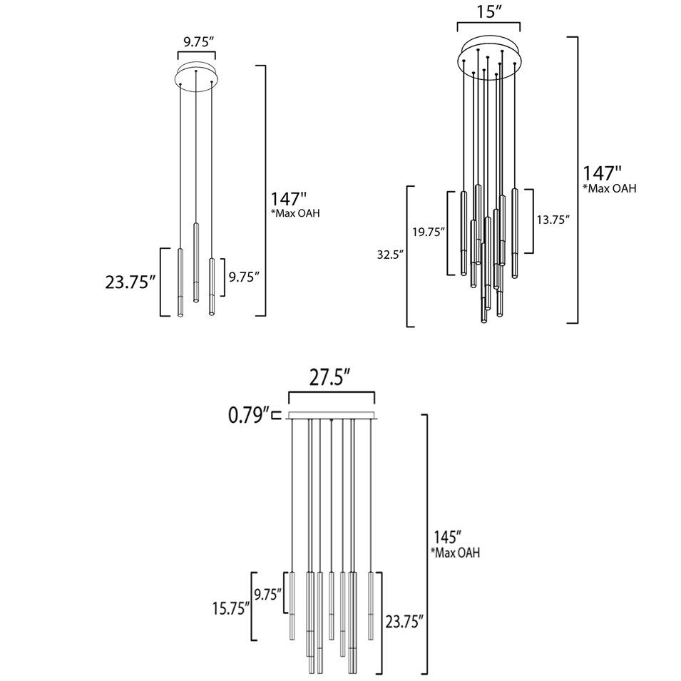 Diaphane LED Multi Light Pendant - Diagram