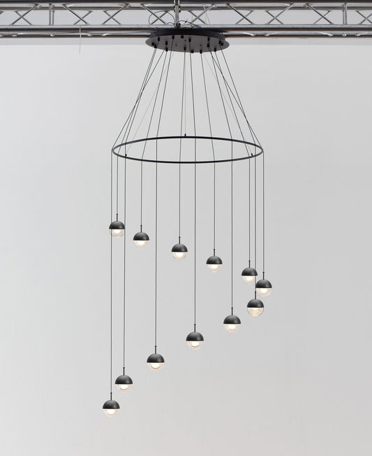 Dora P12 with Ring Multi-Light Pendant - Black Finish